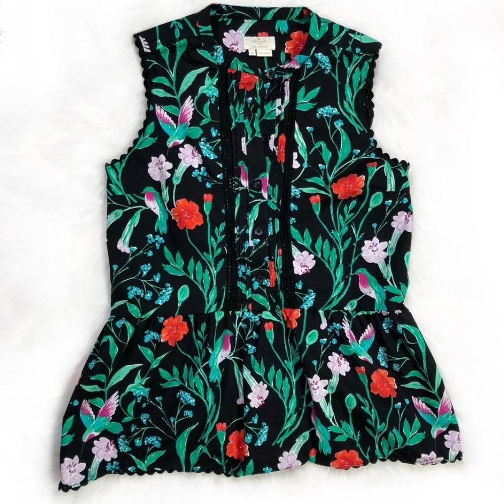 Kate Spade Black Jardin Poplin Peplum Top